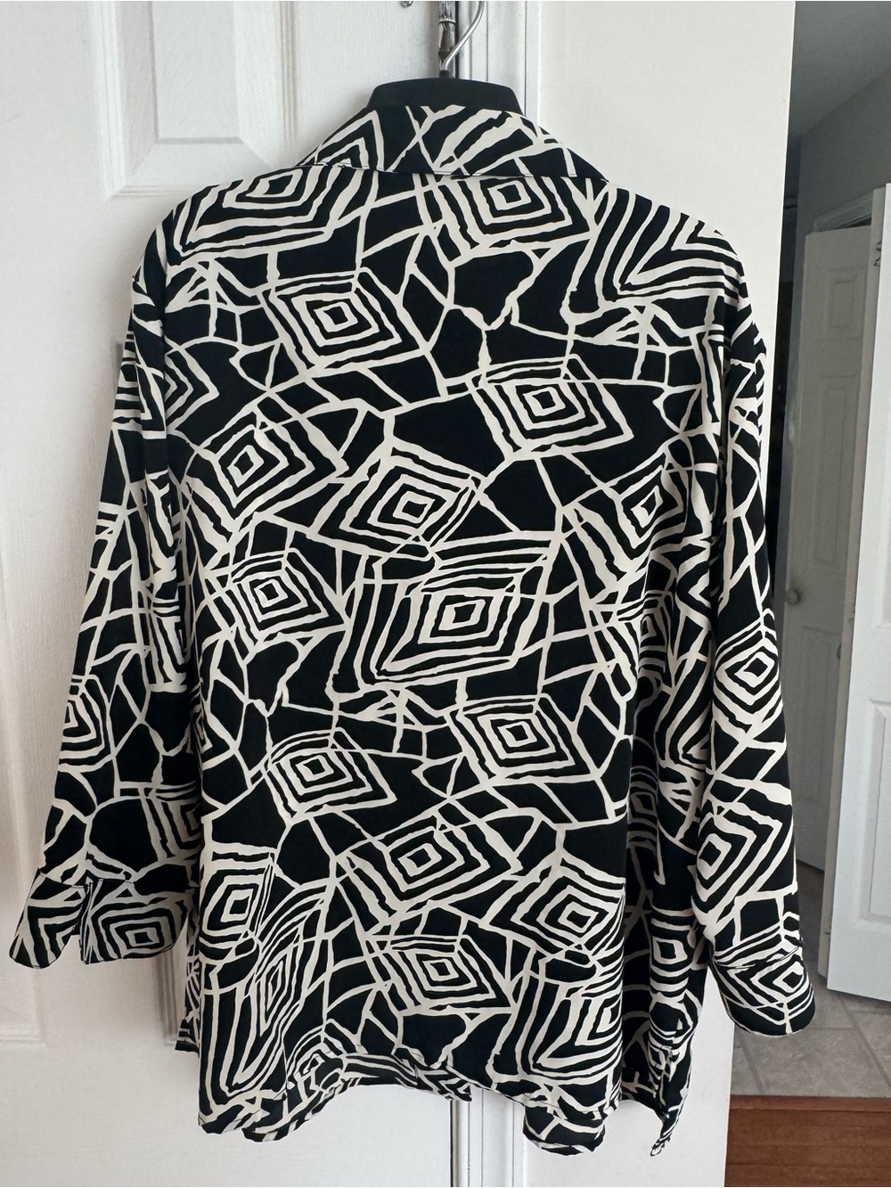 Notations Woman Vintage Geometric Shirt Jacket Top 1X Black White Shoulder Pads - Picture 11 of 13